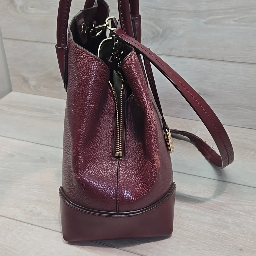 Michael Kors Women Burgundy Leather Tote Bag Crossbody Tote